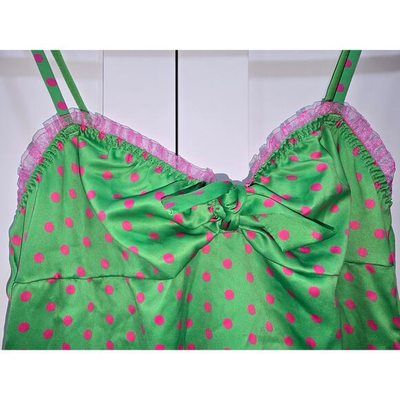 Victoria’s Secret Pout Y2K Green Pink Polka Dot Slip Dress – Size Small - Picture 4 of 12